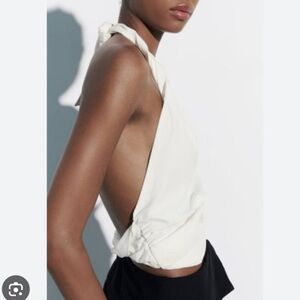 Zara Linen Blend Open Back Halter Top
